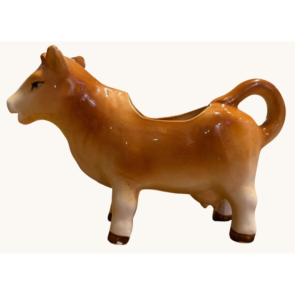 Vintage Cow Creamer Japan Hand-Painted Brown Jersey Figural 8" Mid Century MCM